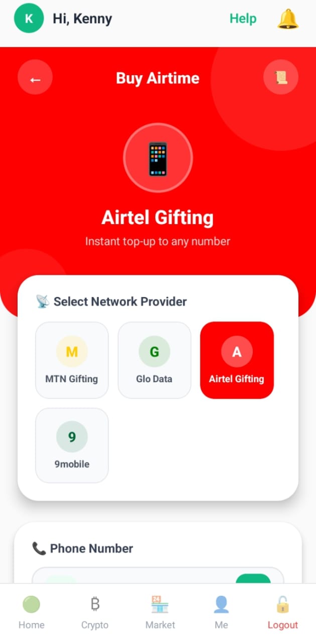 Buy airtime screen